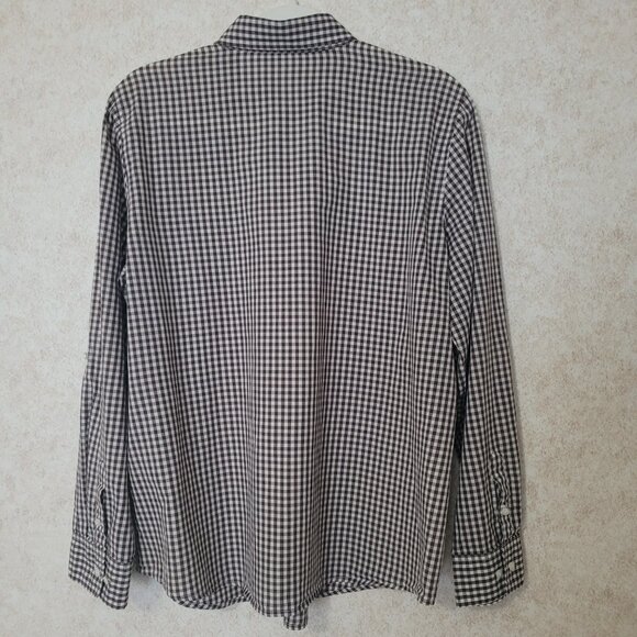 Brown White Gingham Plaid Blouse Liz & Co. Womens Long Sleeve Size XL - Picture 7 of 15